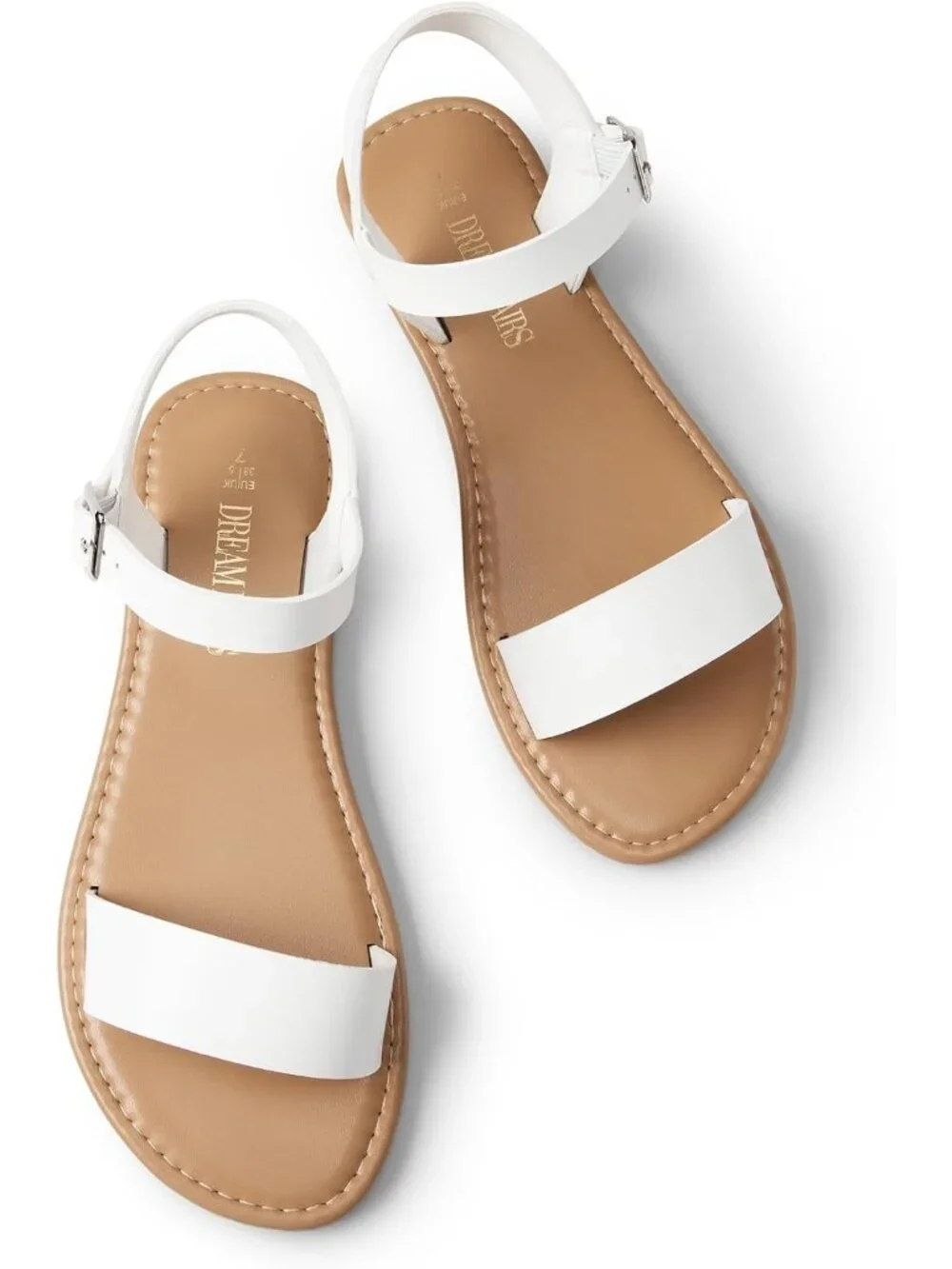 Women's White Pu Ankle Strap Flat Sandal Open Toe One Band Buckle Summer Sandals